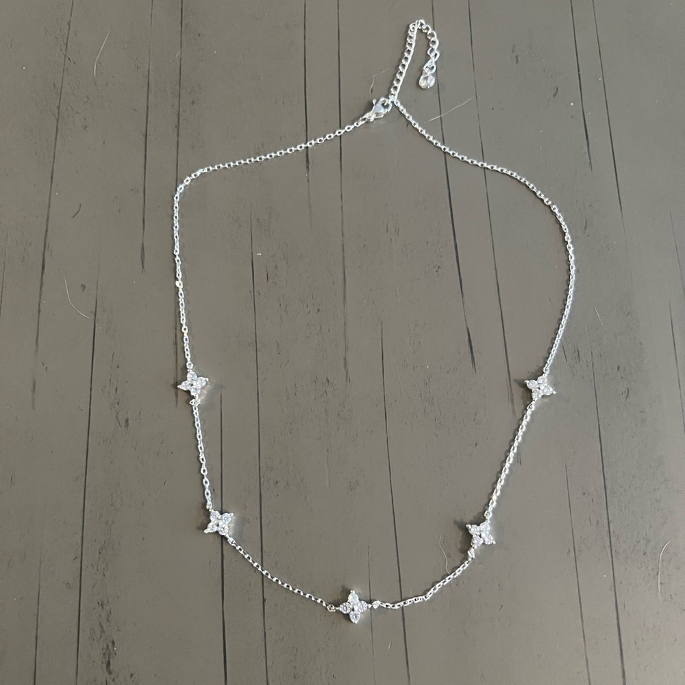 CZ Silver Clover Necklace - Picture 5 of 9